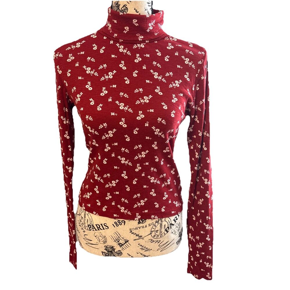 True Craft Rust Color Floral Small Turtleneck Retro 80/90’s Cabincore Minimalist